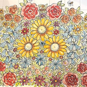 Flower bespoke tile mural splash back kitchen tiles.