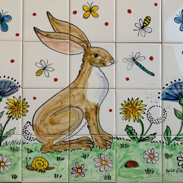 Hand-painted Hare Tile Wall Mural