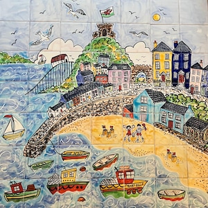 Handpainted Seaside tile mural