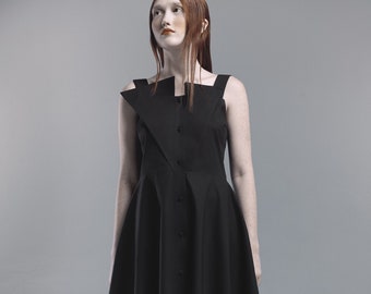 Black dress / Origami Dress / Futuristic Clothing / Minimalist Dress / Women Dress / Japanese Fashion