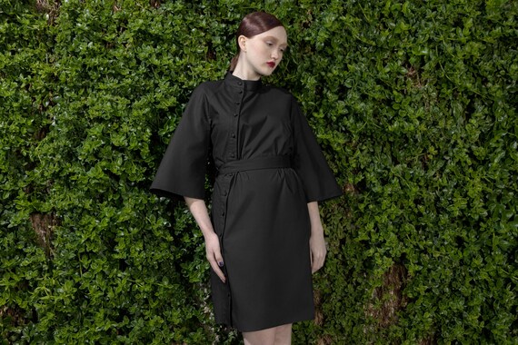 Black dress Kimono Dress Minimalist Dress Women Dress Japanese Fashion Poplin Black Dress Wide Sleeves Dress