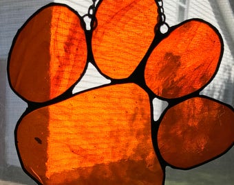 Clemson Tiger paw stained glass