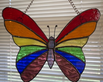 Rainbow Butterfly Stained Glass sun catcher