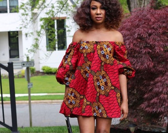 red and gold african dress