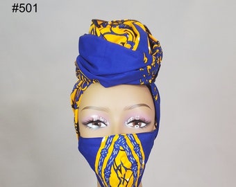 Blauer Afrikanischer Druck Kopftuch | Wiederverwendbare | Waschbar | Ankara Gesichtsmaske und Schals