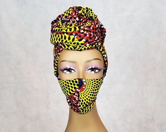 Ankara Kopftuch & Afrikanische Gesichtsmaske | Afrikanische Schals mit Maskensets | Afrikanische Turbane | Ankara Kleidung für Frauen | Stoff Gesichtsmaske