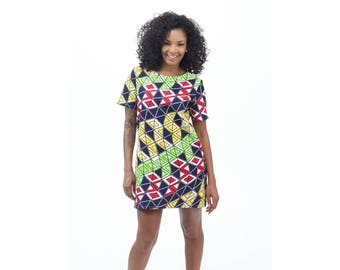 African Print Dress for Women, Party Dress, Ankara Mini Dress , Green Exotic Bold Print, Sale