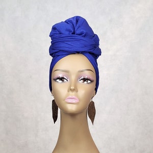 Blue Stretchy Head Wrap for Women Jersey Head Scarf for Women image 1