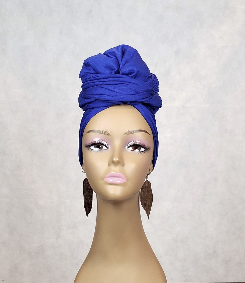 Blue Stretchy Head Wrap for Women Jersey Head Scarf for Women image 1