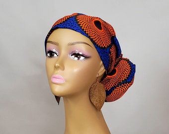 Blue Orange African Scarf | Ankara Head Wraps | African Print Headbands for Women