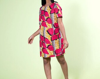 African Shirt Dress for Women | Ankara Ladies Clothing | Pink Cotton Print