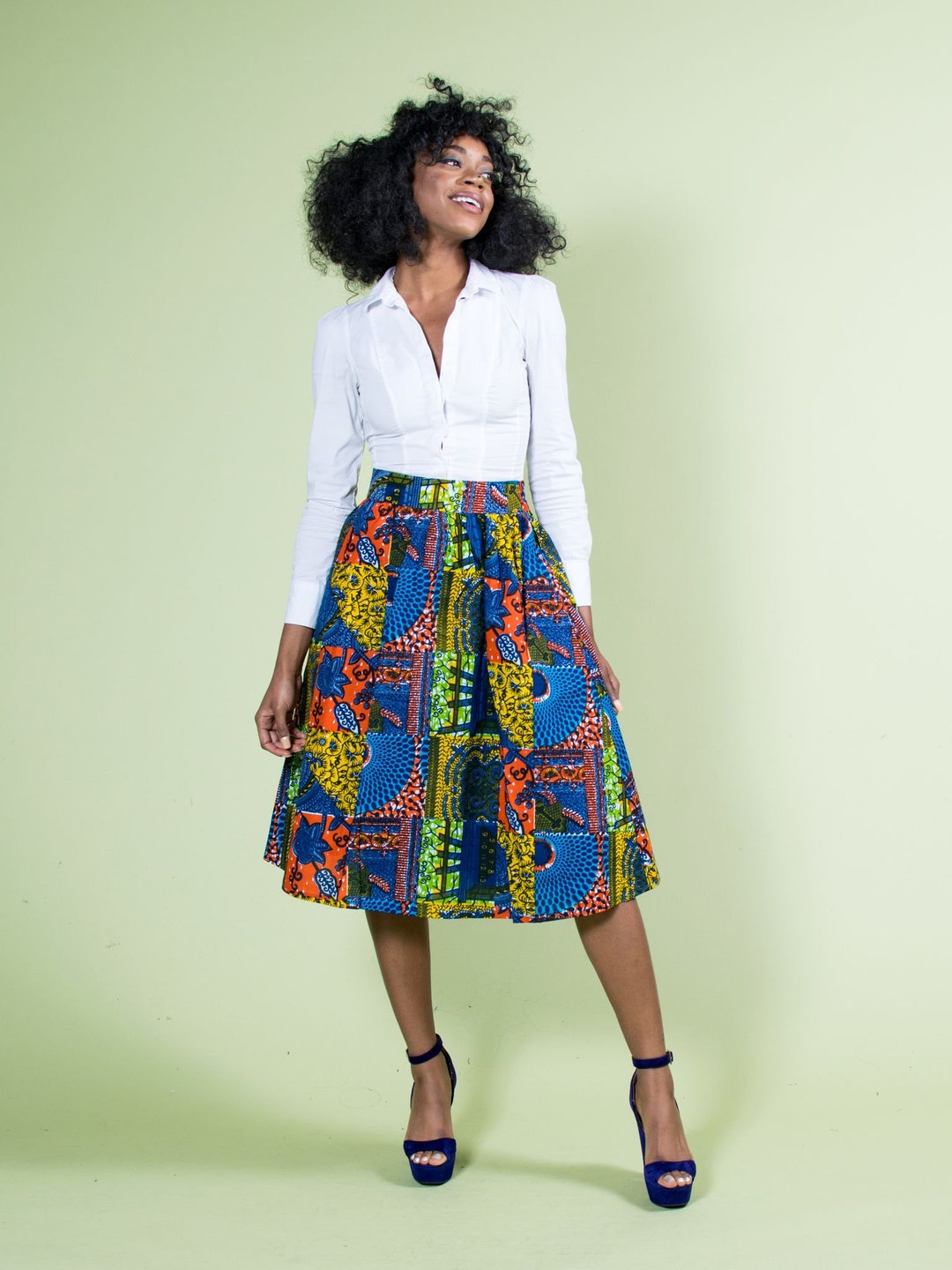 Ankara Midi Skirt Blue African Print Skirt African - Etsy