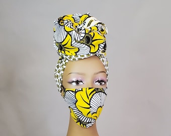 Afrikanischer Print Kopftuch und Gesichtsmaske Set | Wiederverwendbare | Waschbar | Ankara Gesichtsmaske und Schals