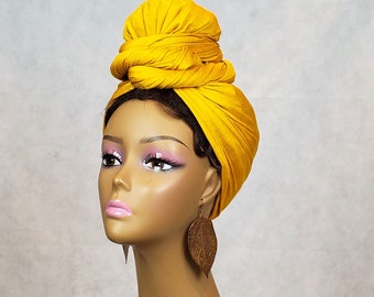 Mustard Yellow Head Wrap | Stretch Fabric | Breathable Top Knot Head Scarf for Women