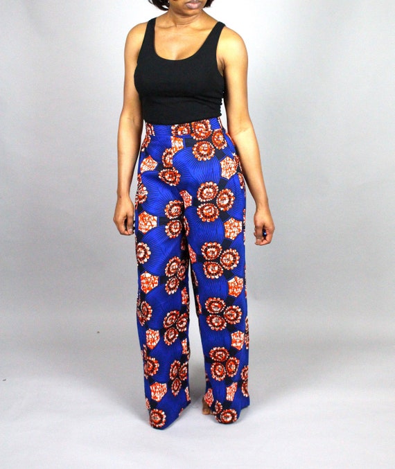 Blue African Print High Waist Pants 