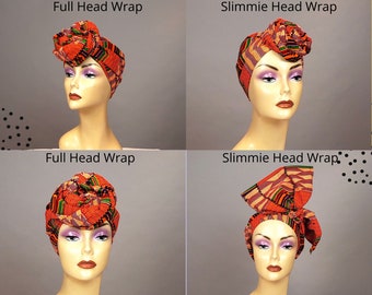 African Kente Head Wrap - Ankara Scarf Fabric | Orange