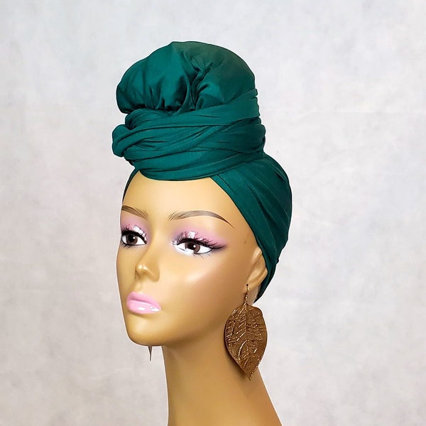 Green Turban Scarf,  LightWeight Breathable , Gift Ideas , Stretchy Jersey Headwrap, Green Head Wrap,