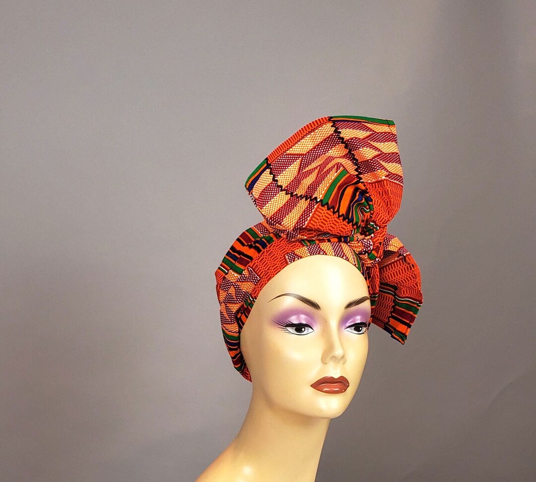 African Kente Head Wrap - Ankara Scarf Fabric | Orange - Etsy
