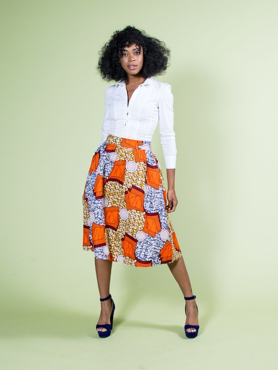 Orange African Skirt Ankara Midi Skirt Orange Sale | Etsy