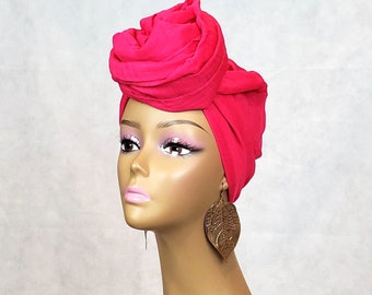 Enveloppement de tête rose ou écharpe de tête | Tissu turban | Tissu en coton respirable | Turban HeadWrap | Headwrap rose solide