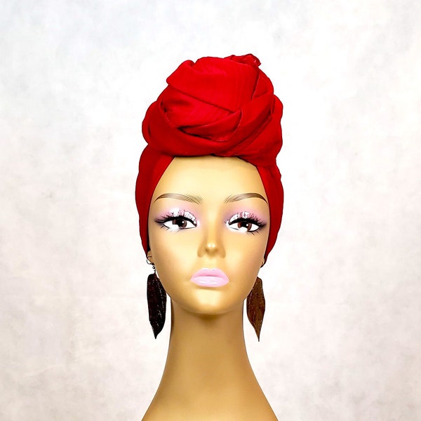 Deep Red Head Wrap or Scarf | Breathable Cotton Fabric | Turban HeadWrap | Red Solid Headwrap