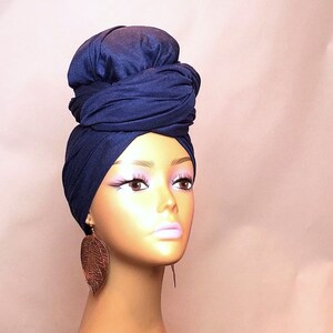 Blue Stretchy Head Wrap for Women Jersey Head Scarf for Women image 2