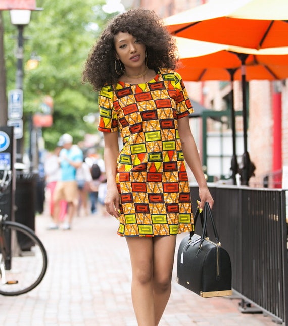 African Print Mini Dress Ankara Party Dress Dashiki Dress Shirt Dress