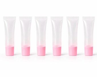 6 PCS Pink Cap Empty Lip Gloss Tubes – 10ML Clear Refillable Squeeze Bottles for DIY Lip Gloss & Cosmetics