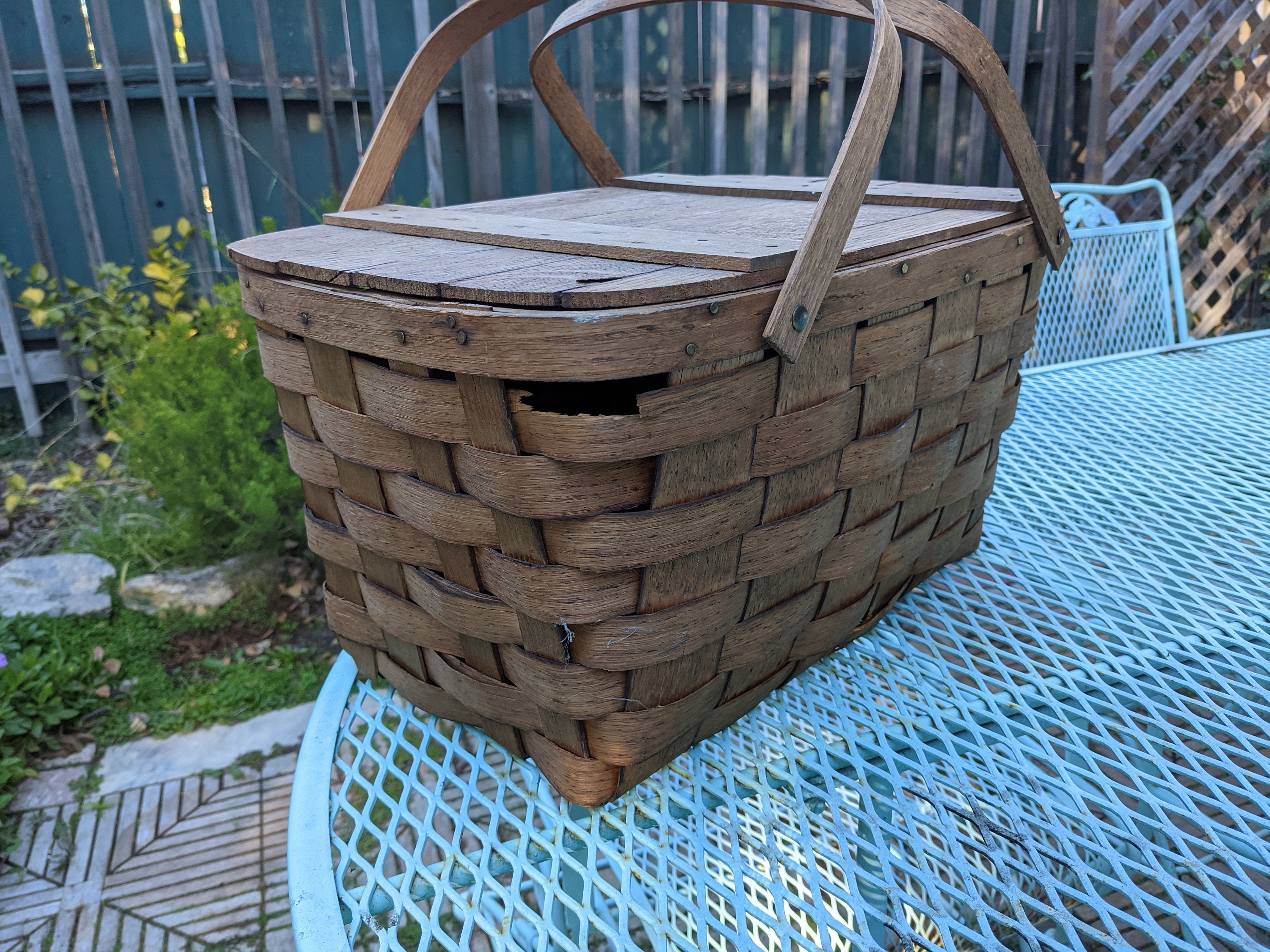 Vintage Antique Split Oak Picnic Basket Etsy