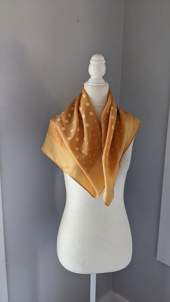 gold white polka dots silk scarf