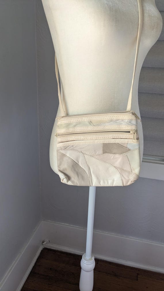 Vintage patchwork leather beige crossbody purse - image 1