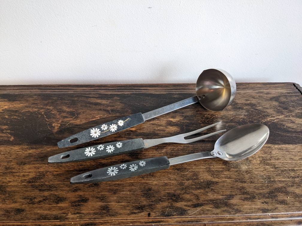 Vintage Household Stainless Steel Kitchen Spoon Stirrer Utensil Gray Handle  USA - Swedemom