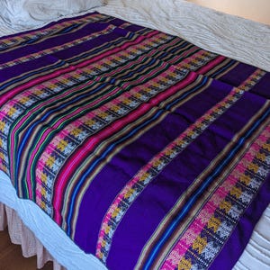 Colorful woven wool tablecloth or throw blanket, South American, Mexican style