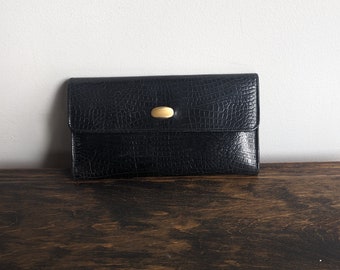 Black leather women's wallet with checkbook, Dolcetta brand