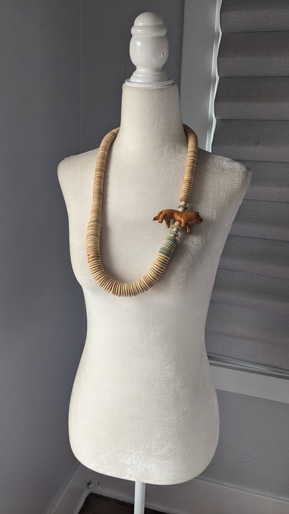 natural wooden bead necklace with lion