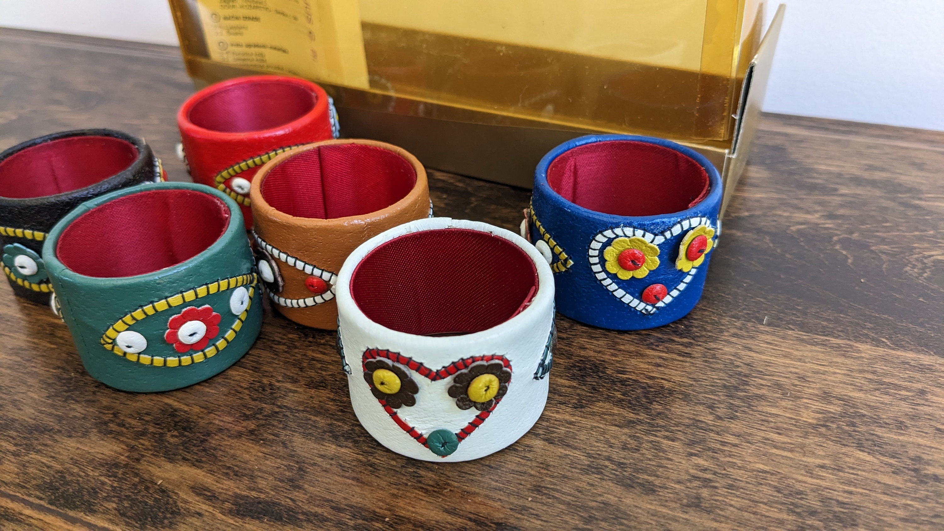 Set Porta Tovaglioli In Pelle Nappa Multicolore - 6 Pezzi Con Bottone A Pressione - Foto 10