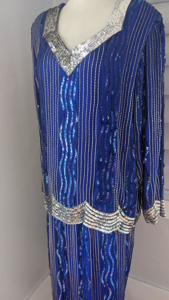 Formal skirt blouse set silk and sequins size Med - image 3