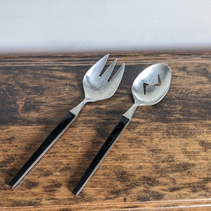 Mid Century Salad Serving Set, Black Handle, stainless steel (EE)