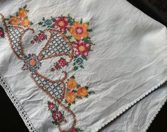 embroidered linen table topper