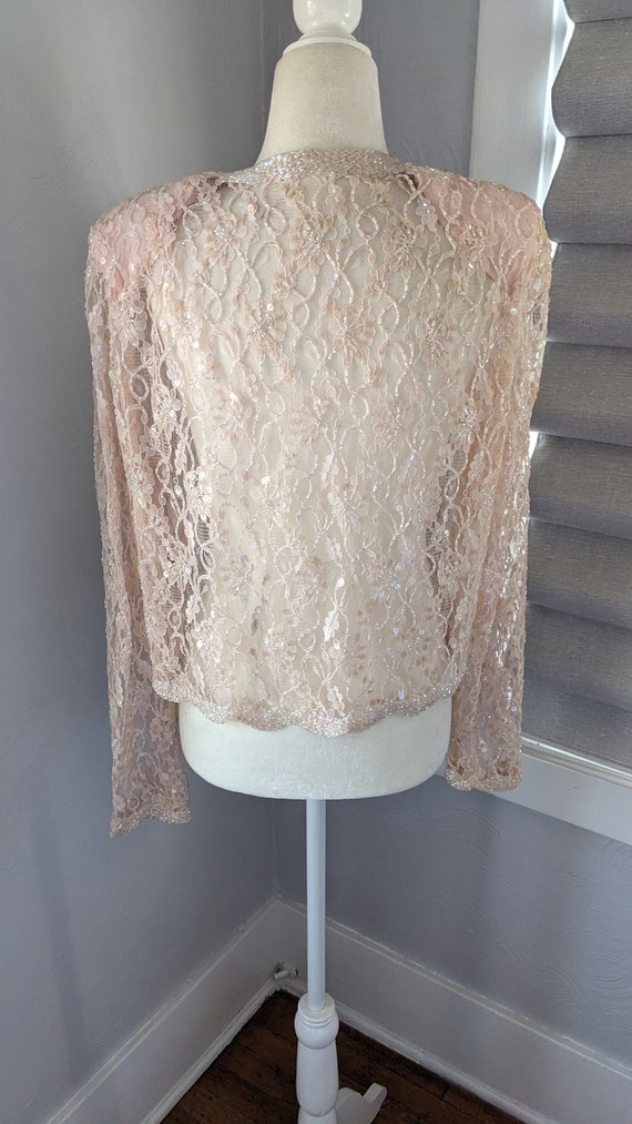 Women's pink beaded lace jacket size large - image 5