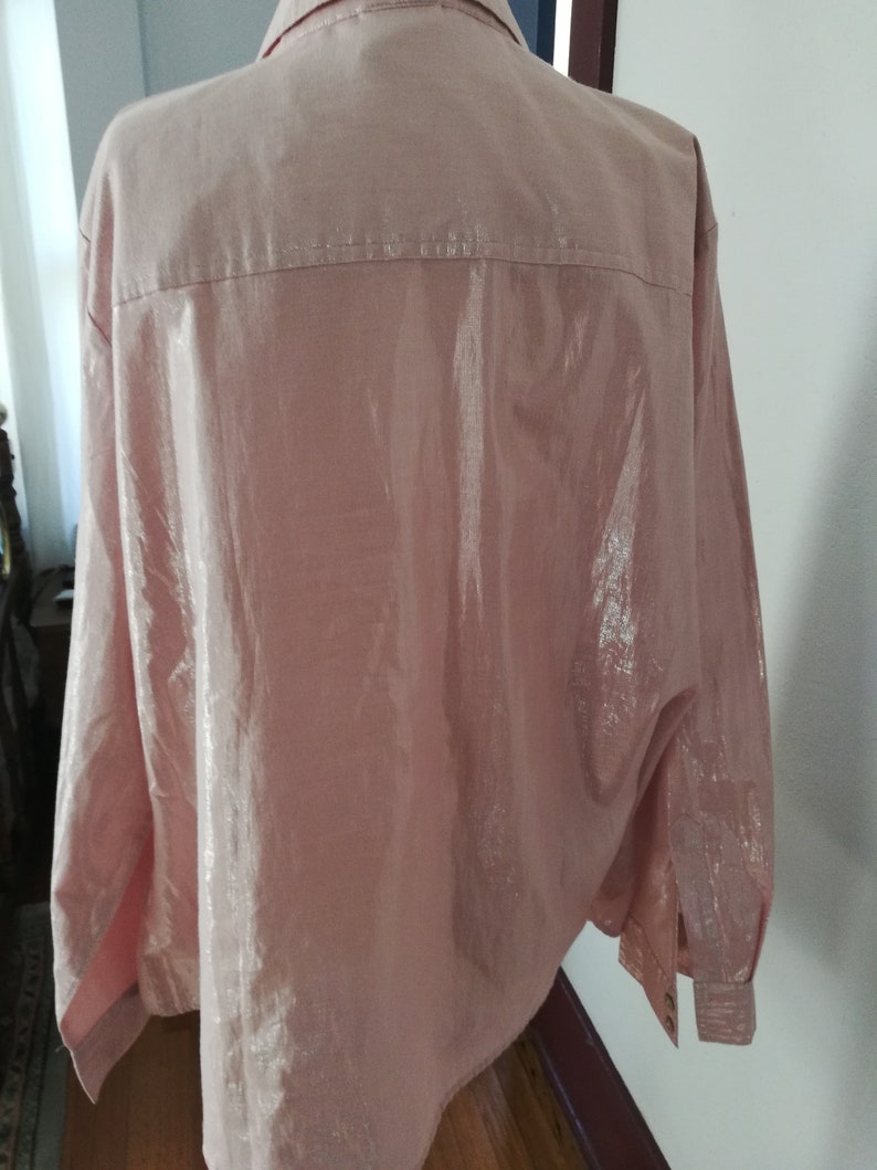 vintage blouse shimmery pink long sleeve button down XL