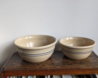 Yesteryears stoneware pottery mixing bowl set with blue stripe Marshall, Texas