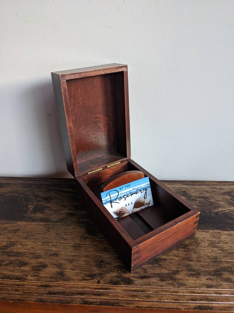 Wooden Card File Box for Business Cards Etsy