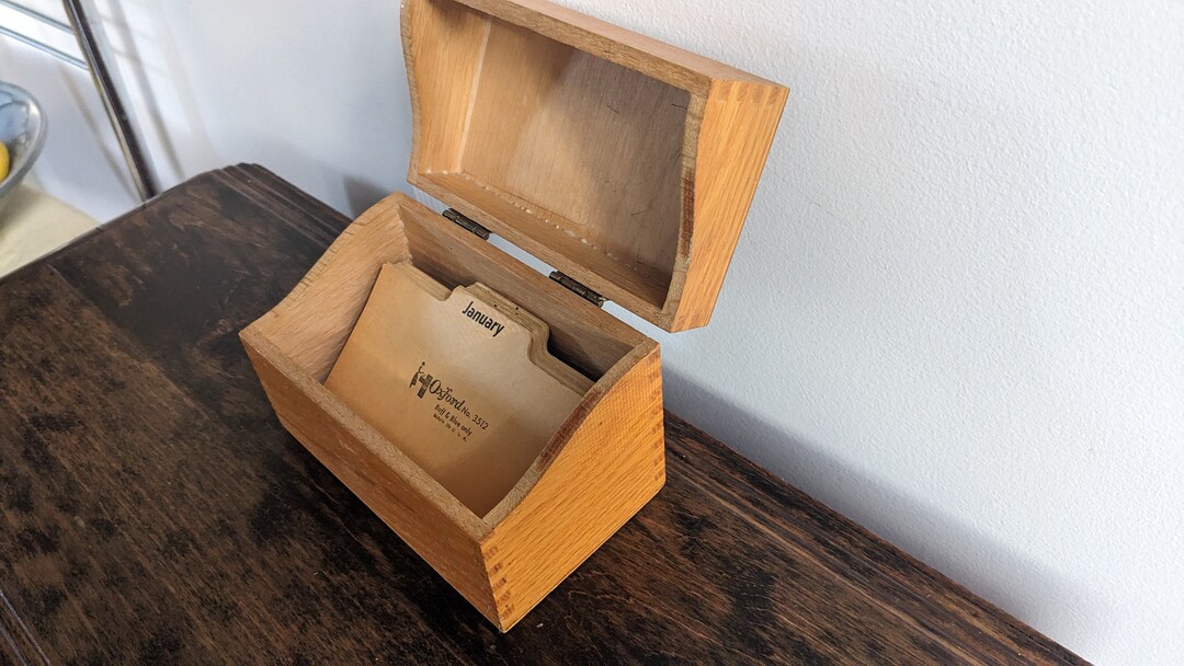 Wooden Index Card File Box