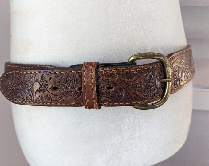 Men's Natural Tooled Leather Belt