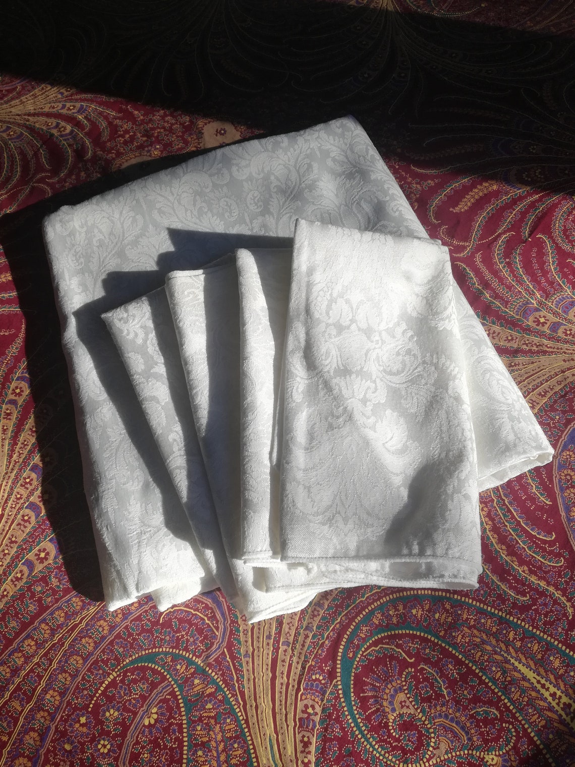 Tablecloth and napkin set white/ivory brocade rectangle Etsy