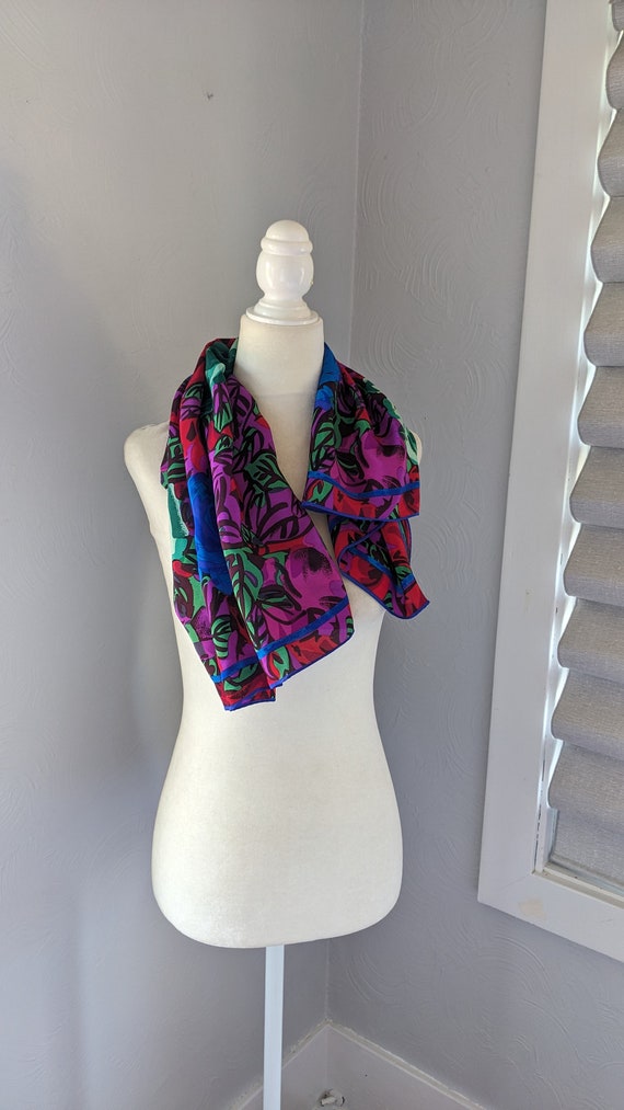 Silk scarf colorful floral pattern, Albert Nippon… - image 2