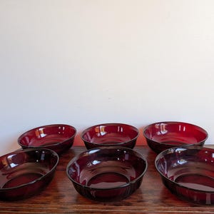 Juego de 6 cuencos de cristal rojo rubí Arcoroc France