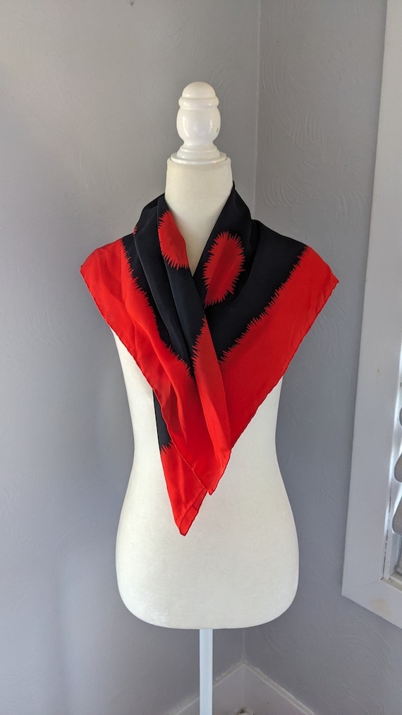 Silk scarf, Bill Blass, red and black abstract des