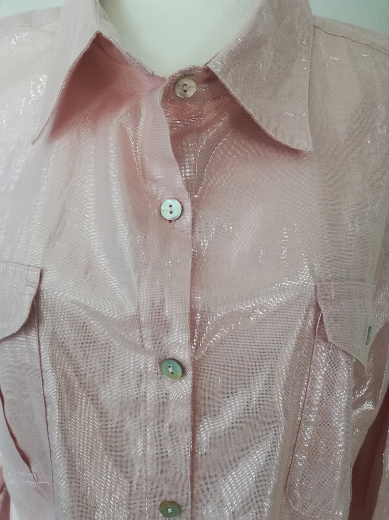 vintage blouse shimmery pink long sleeve button down XL